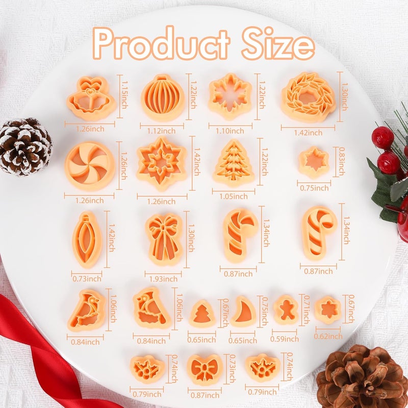 Puocaon Christmas Polymer Clay Cutters - 21 Pcs Christmas Wreath Polymer Clay Cutters for Jewelry Earrings Xmas Tree Bow Ornament Bow Cardinal Bell Swirl Candy Cane - Image 3